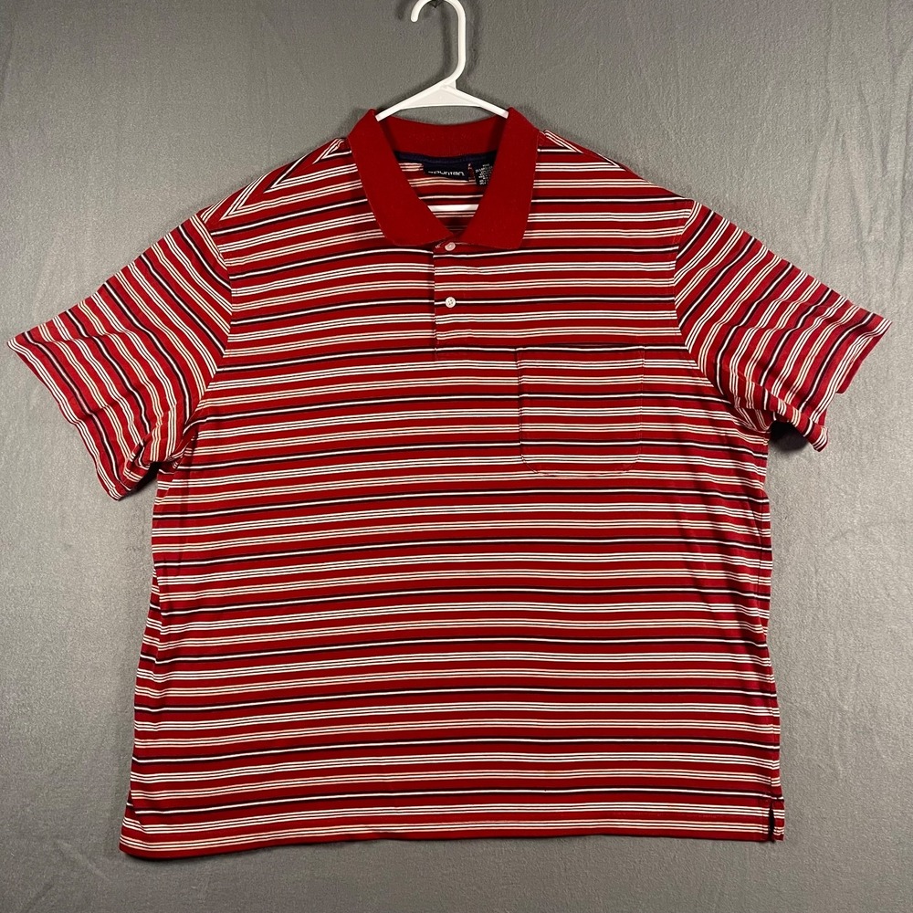 Puritan Mens 2XL Polo Shirt Red Striped Pocket Short Sleeve Cotton Blend Y2K